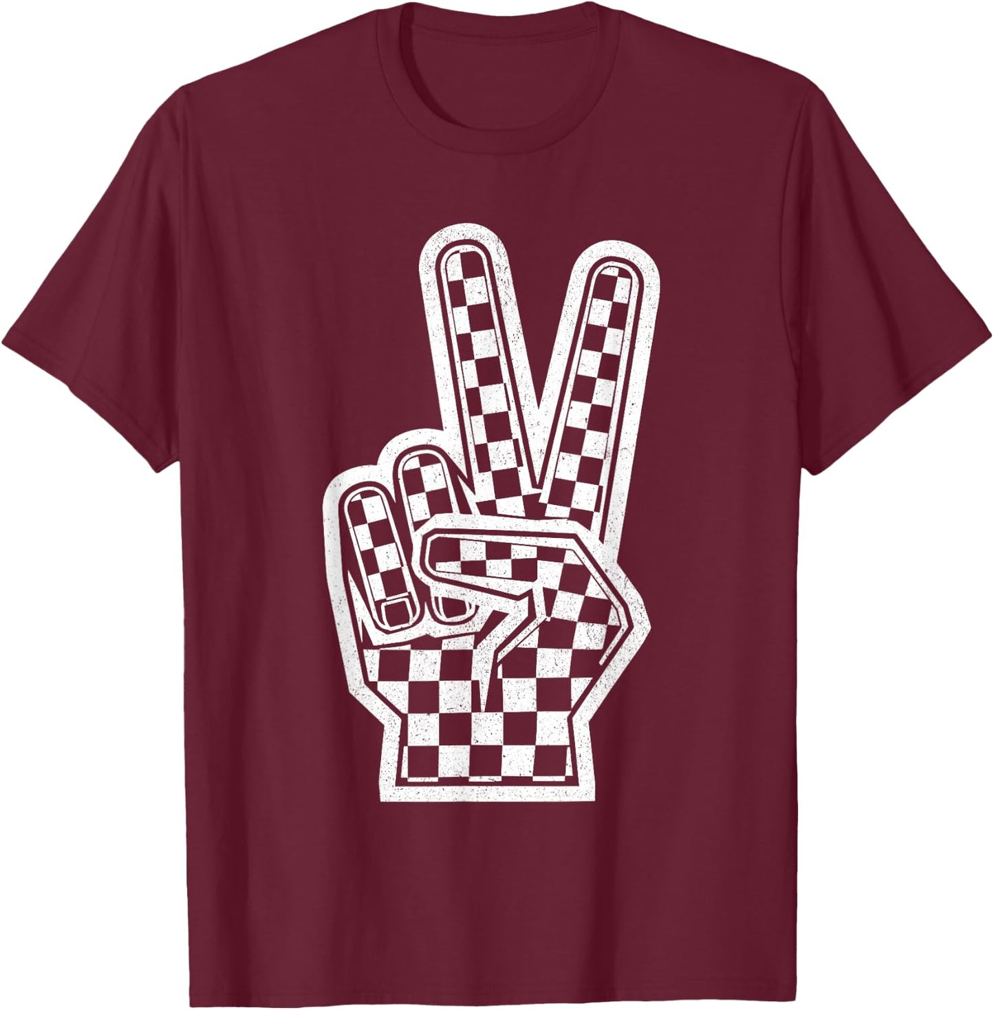 Checkered Peace Sign Shirt Vintage Racing Flag Kids Boy Girl T-Shirt - T-Shirt | Maroon