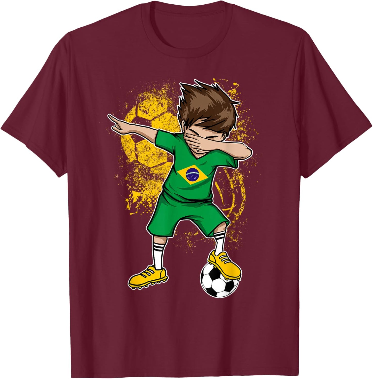 Dabbing Boy Brazil Soccer Shirt Jersey Brasil Football T-Shirt - T-Shirt | Maroon