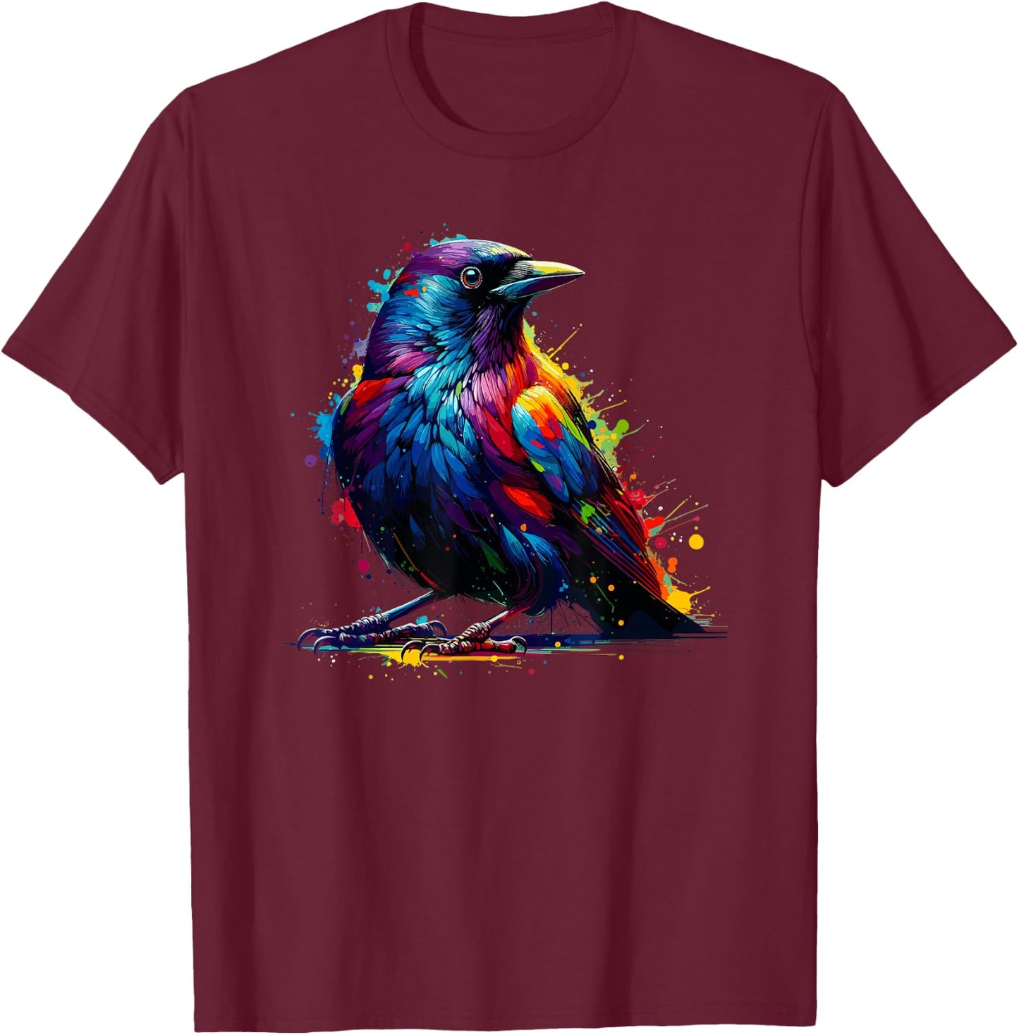 Splash Art Common Blackbird Birdwatcher Birdwatching T-Shirt - T-Shirt | Maroon