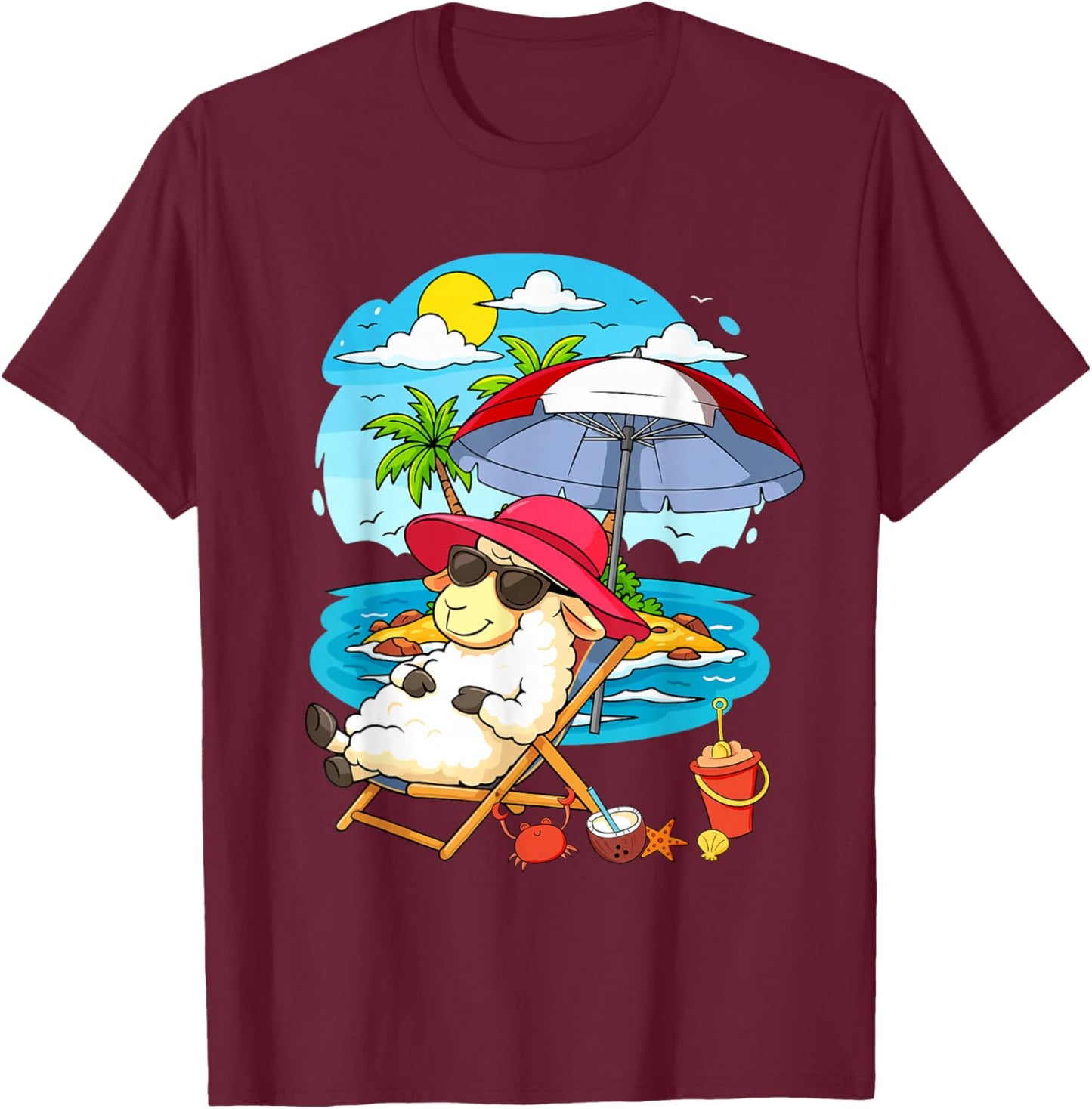 Sheep Relaxing Summer Costume Traveling Beach Lover Farmer T-Shirt - T-Shirt | Maroon