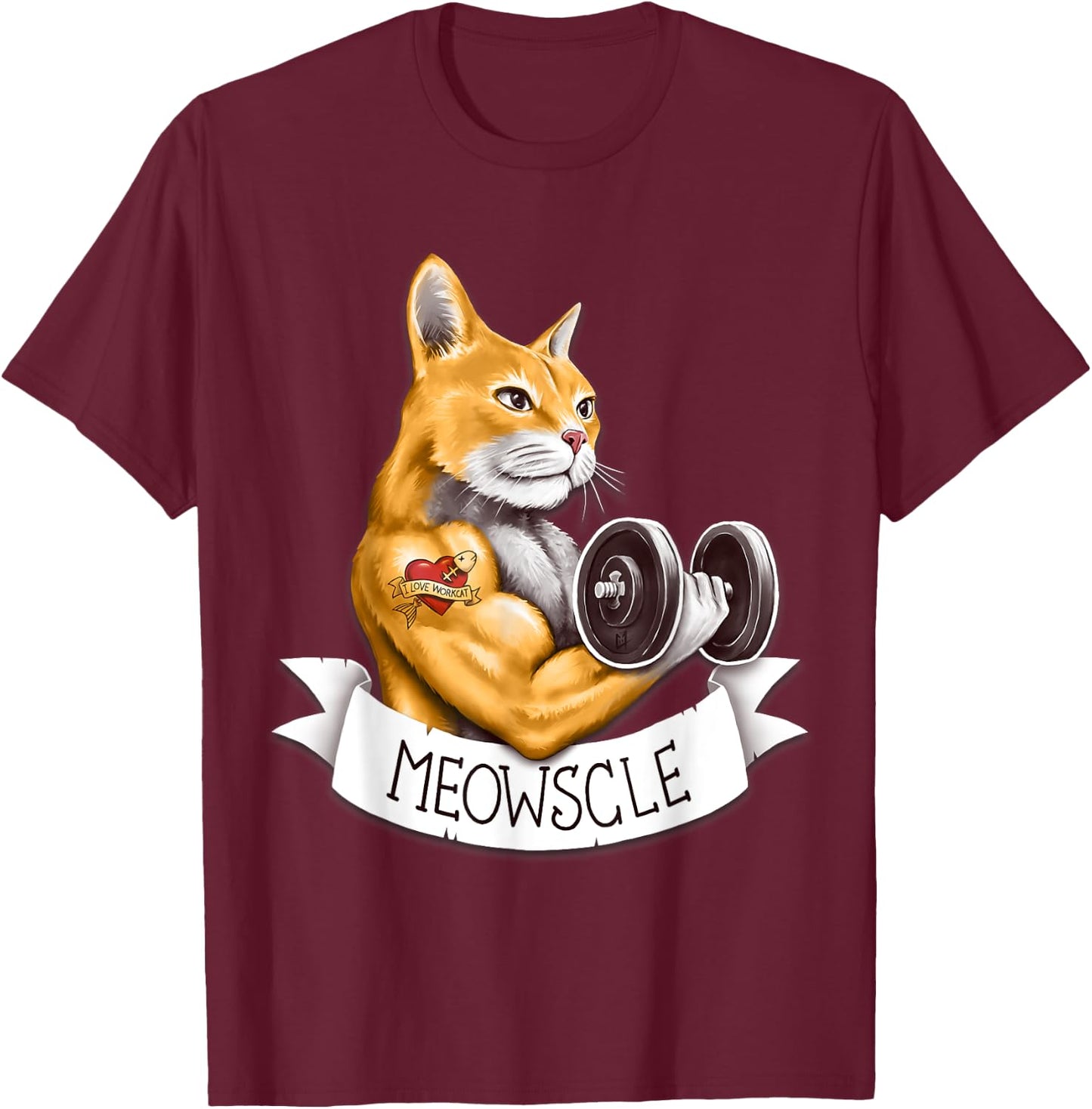 Meowscle Gym Workout Cat Pun Men Women Kids T-Shirt - T-Shirt | Maroon