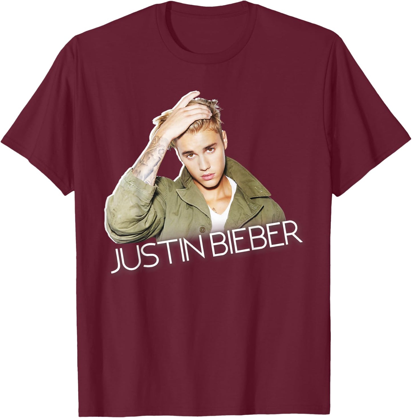 Justin Bieber Official Cut Out Jacket Small T-Shirt - T-Shirt | Maroon