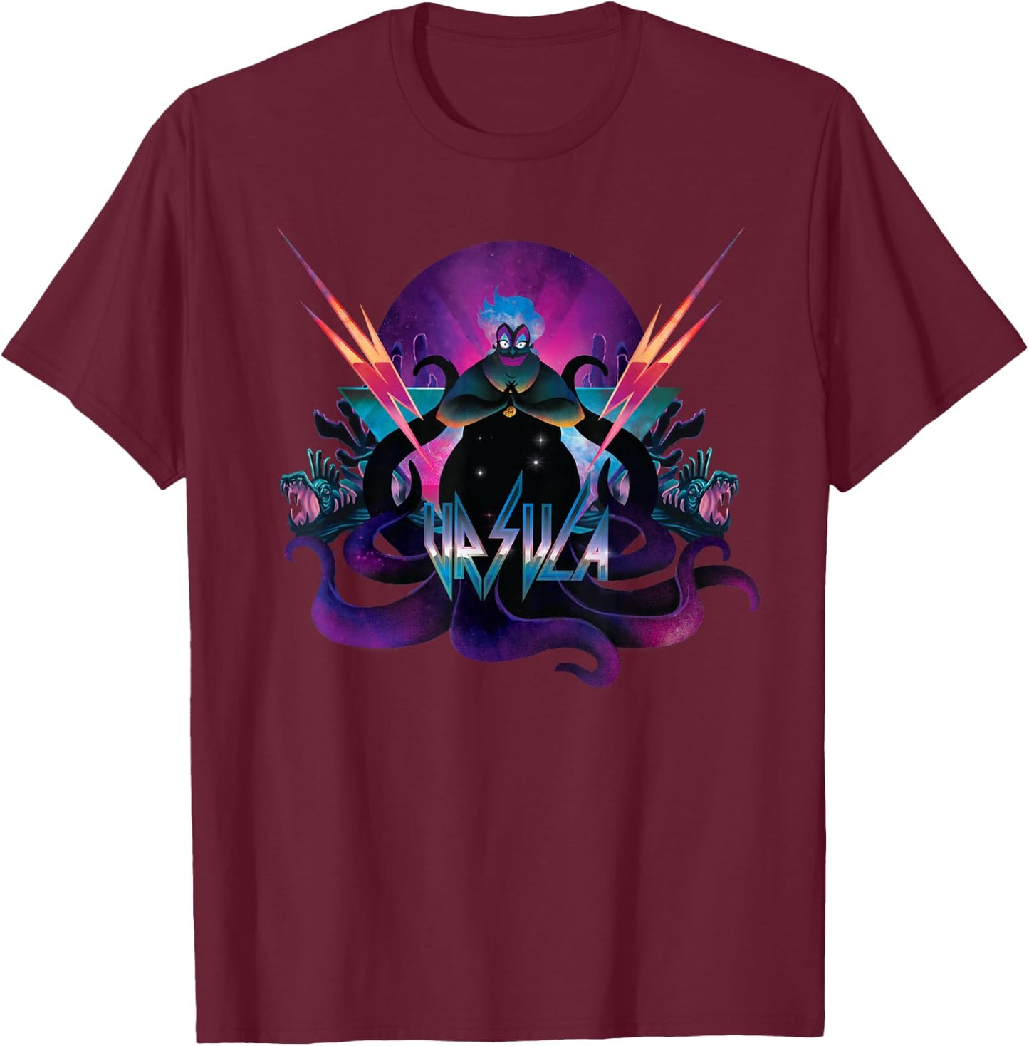 Disney Villains Ursula 90s Rock Band Neon T-Shirt - T-Shirt | Maroon