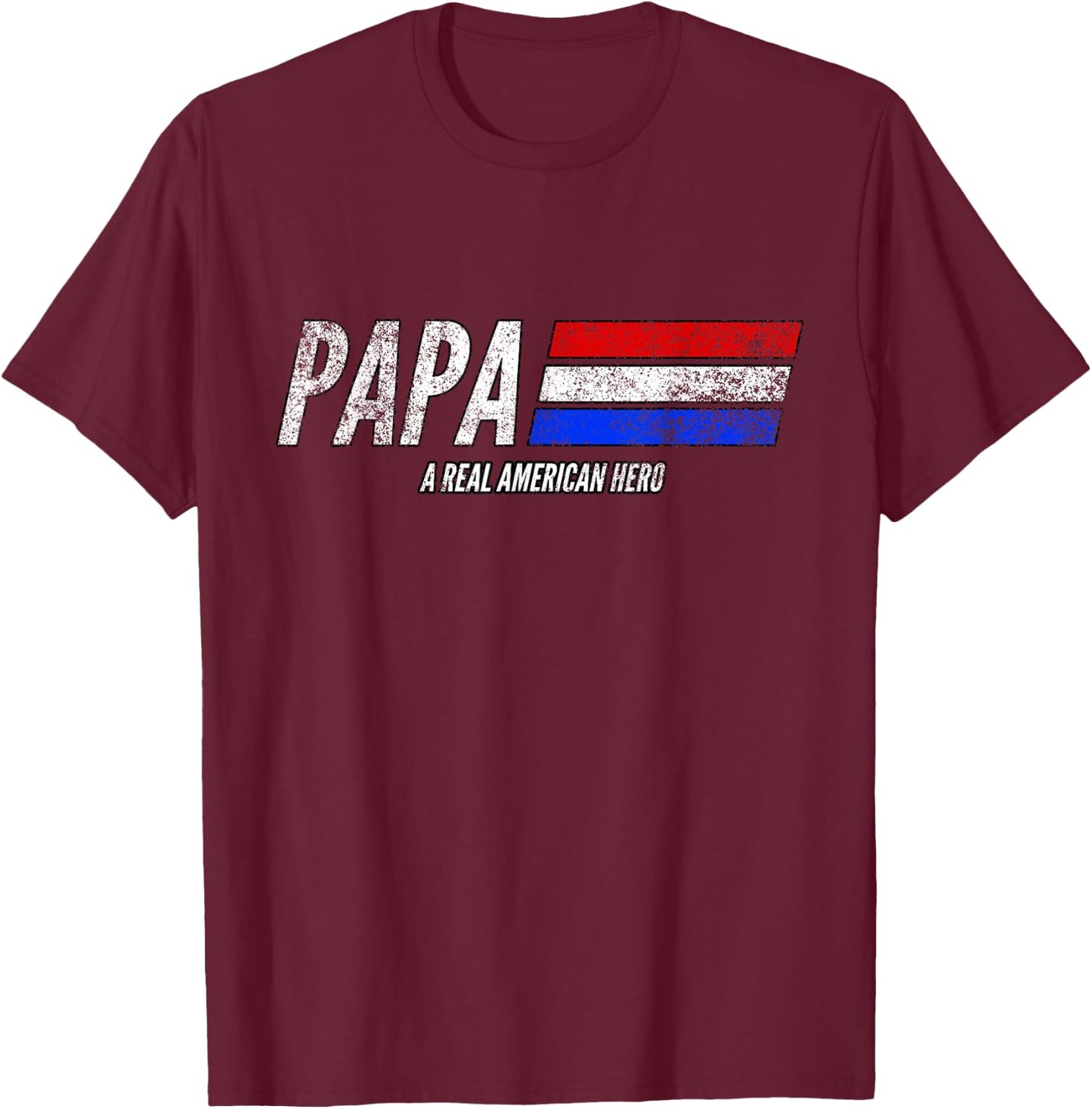 Vintage Papa A Real American Hero Distressed American Flag Men T-Shirt - T-Shirt | Maroon