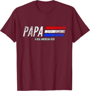 Vintage Papa A Real American Hero Distressed American Flag Men T-Shirt - T-Shirt | Maroon