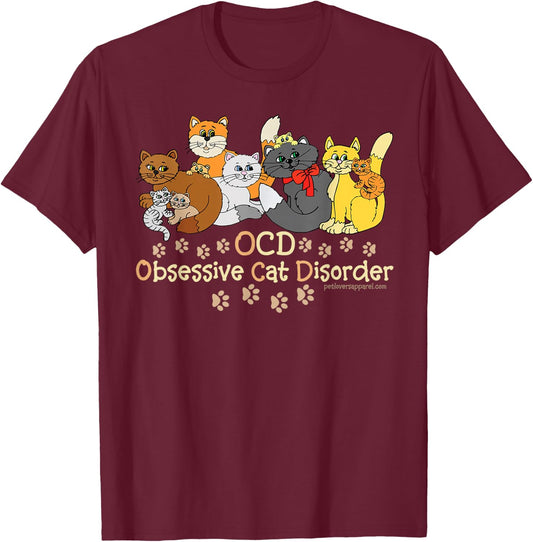 OCD Cat Disorder T-Shirt - T-Shirt | Maroon