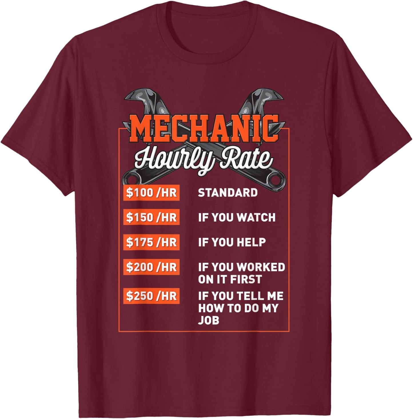 Mechanic Hourly Rate Shirt Mechanic Labor Rates Men's T-Shirt - T-Shirt | Maroon