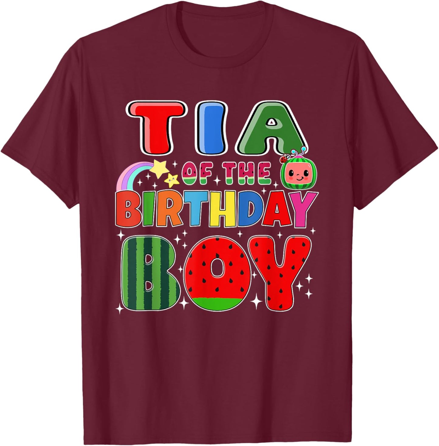 Tia of The Birthday Boy Melon Family Matching Funny T-Shirt - T-Shirt | Maroon