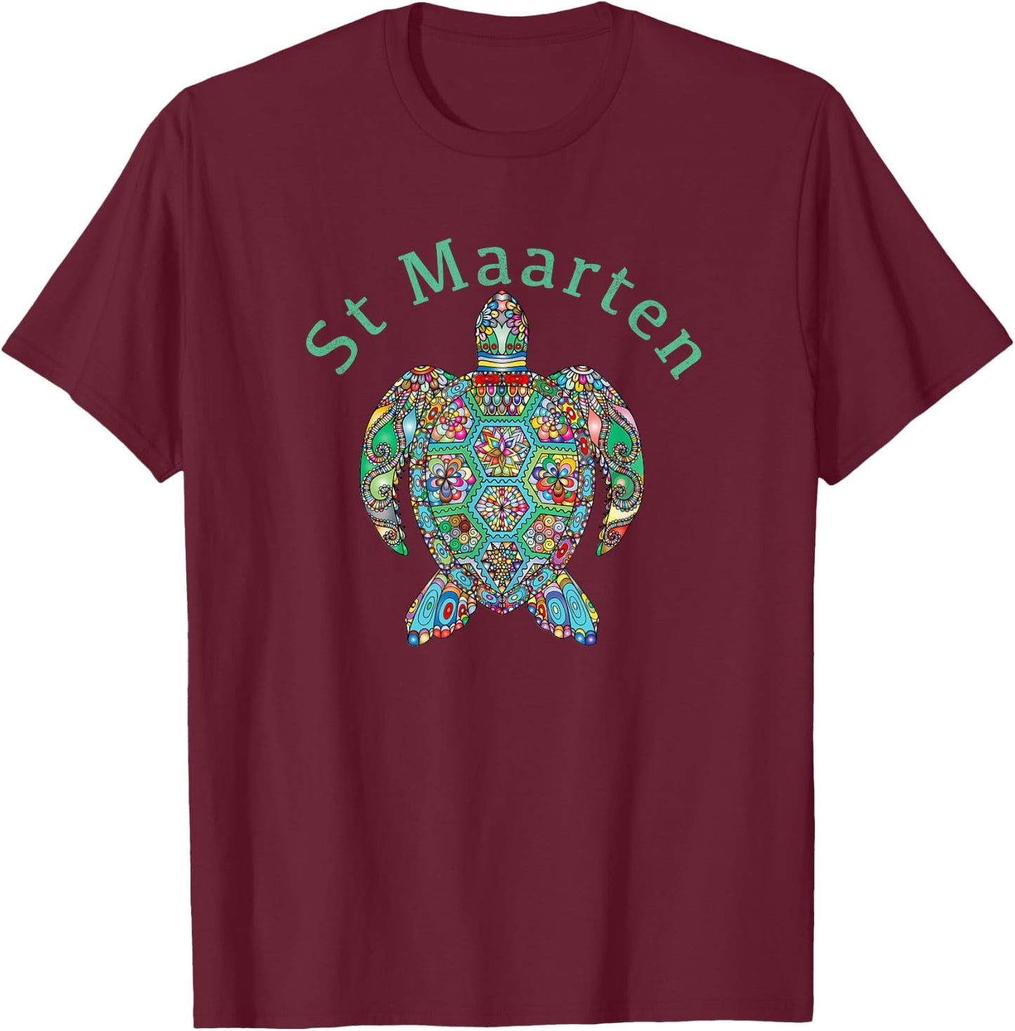 St Maarten Tribal Turtle Gift T-Shirt - T-Shirt | Maroon