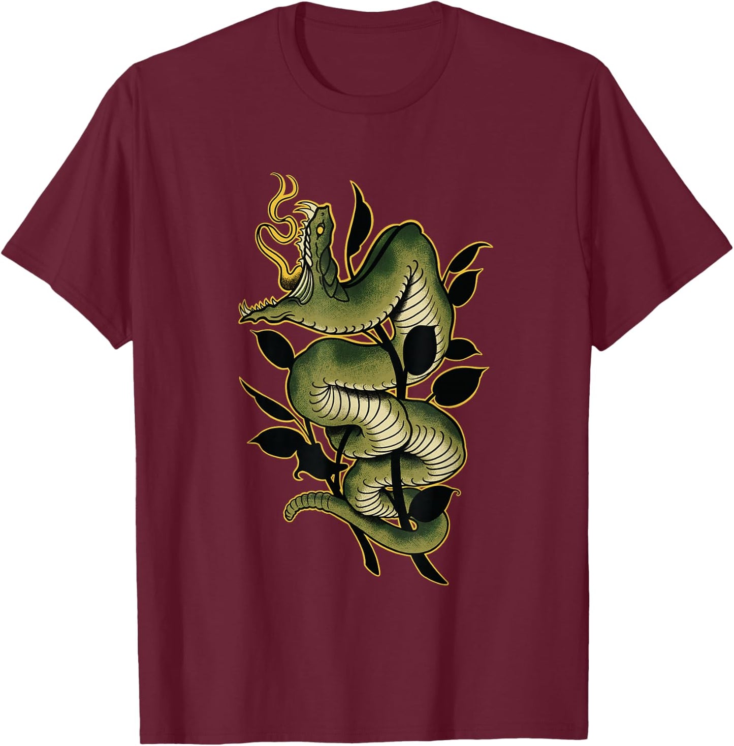Snake Traditional Old school Tattoo Graphic T-Shirt - T-Shirt | Maroon