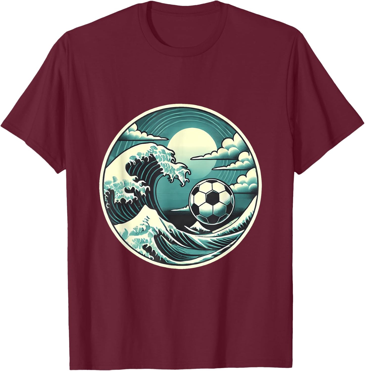 Great Wave with Soccer Ball Serene Sport Design T-Shirt - T-Shirt | Maroon