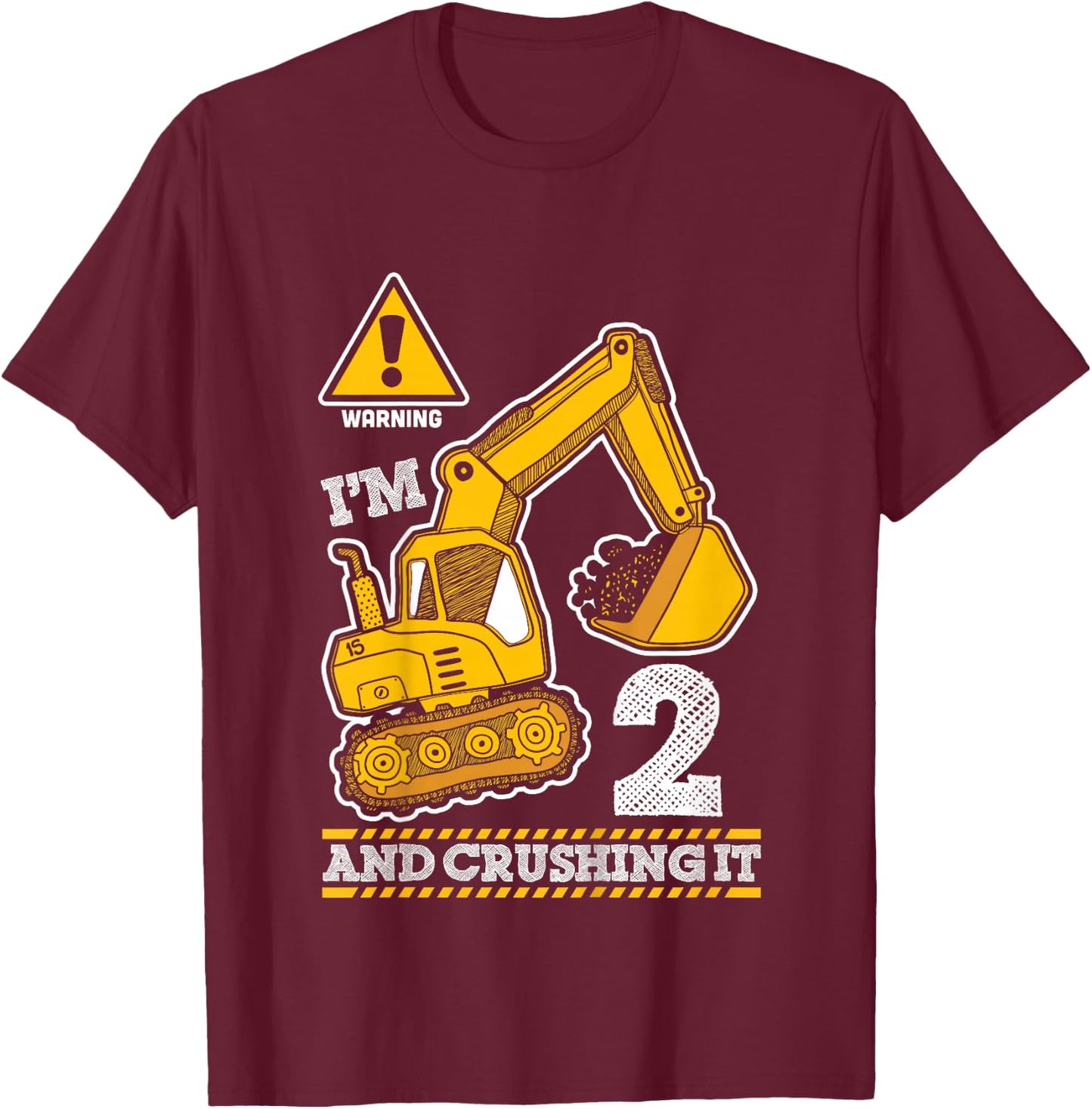Construction Truck 2nd Birthday 2 Years Old Digger Builder T-Shirt - T-Shirt | Maroon