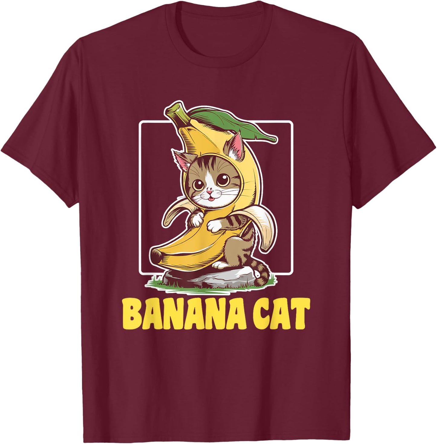 Cute Banana Cat Happy Bananacat Meme Kitty Cat Lovers Meme T-Shirt - T-Shirt | Maroon