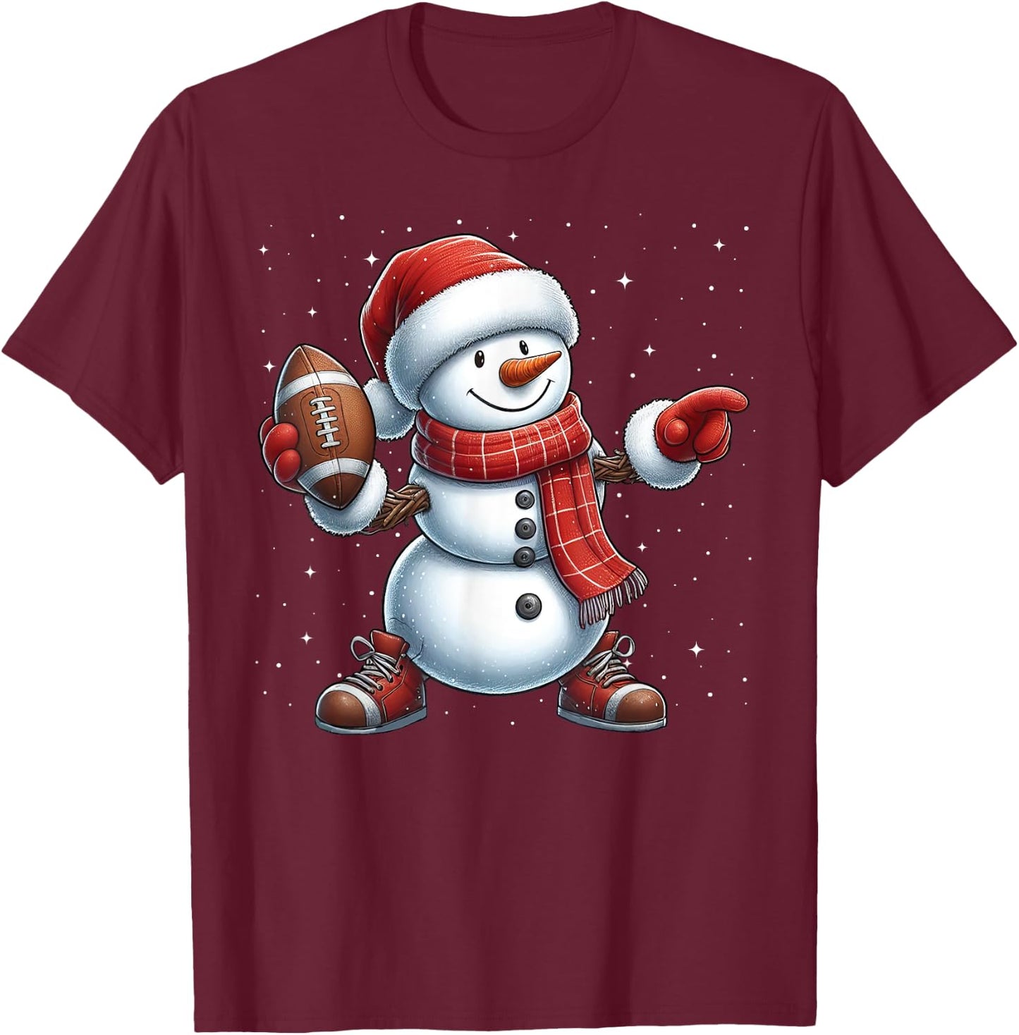 Snowman American Football Christmas Snow Boys Girls Kids T-Shirt - T-Shirt | Maroon