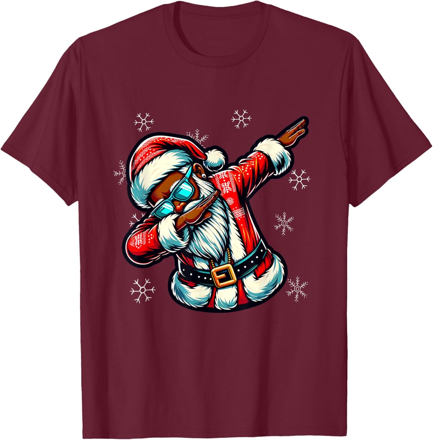 Black African American Christmas Dabbing Santa Claus PJ T-Shirt - T-Shirt | Maroon