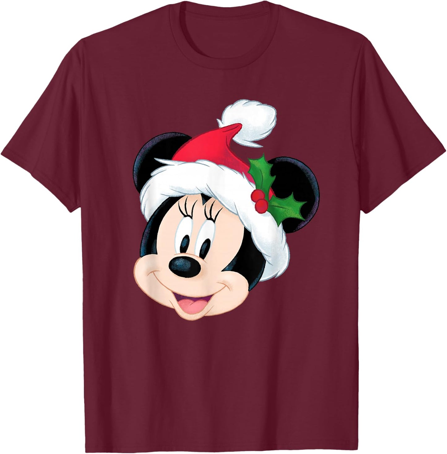 Disney Minnie Mouse in Santa Hat Holiday T-Shirt - T-Shirt | Maroon