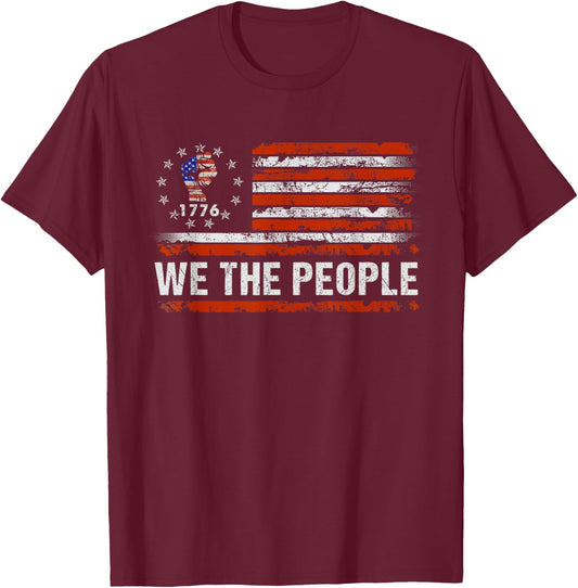 We The People Amercan Flag Patriotic USA Men Women Boy Girl T-Shirt - T-Shirt | Maroon