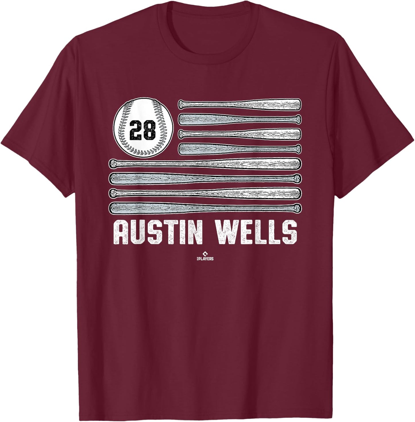 Baseball American Flag Austin Wells New York Baseball MLBPA T-Shirt - T-Shirt | Maroon