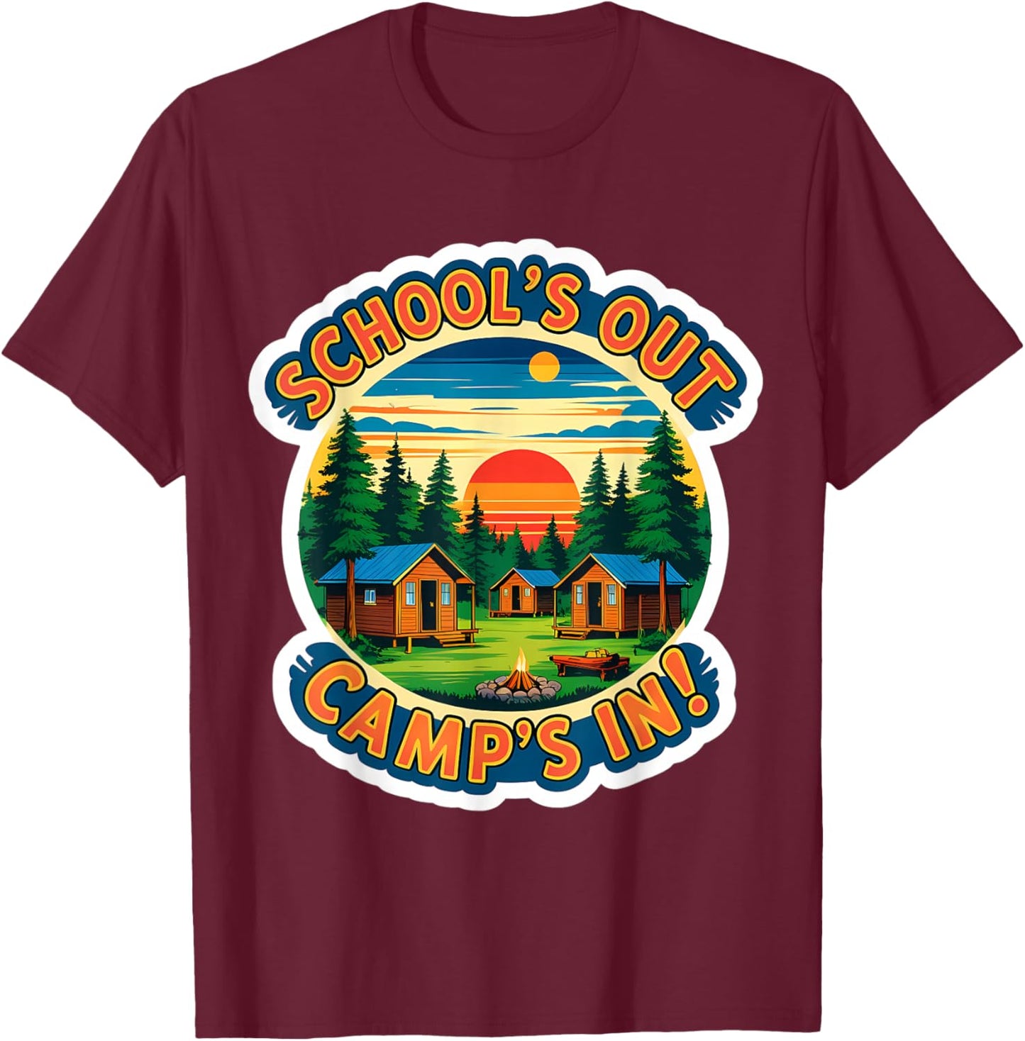 School's Out Camp's In Student Kids Boys Girls Summer Break T-Shirt - T-Shirt | Maroon