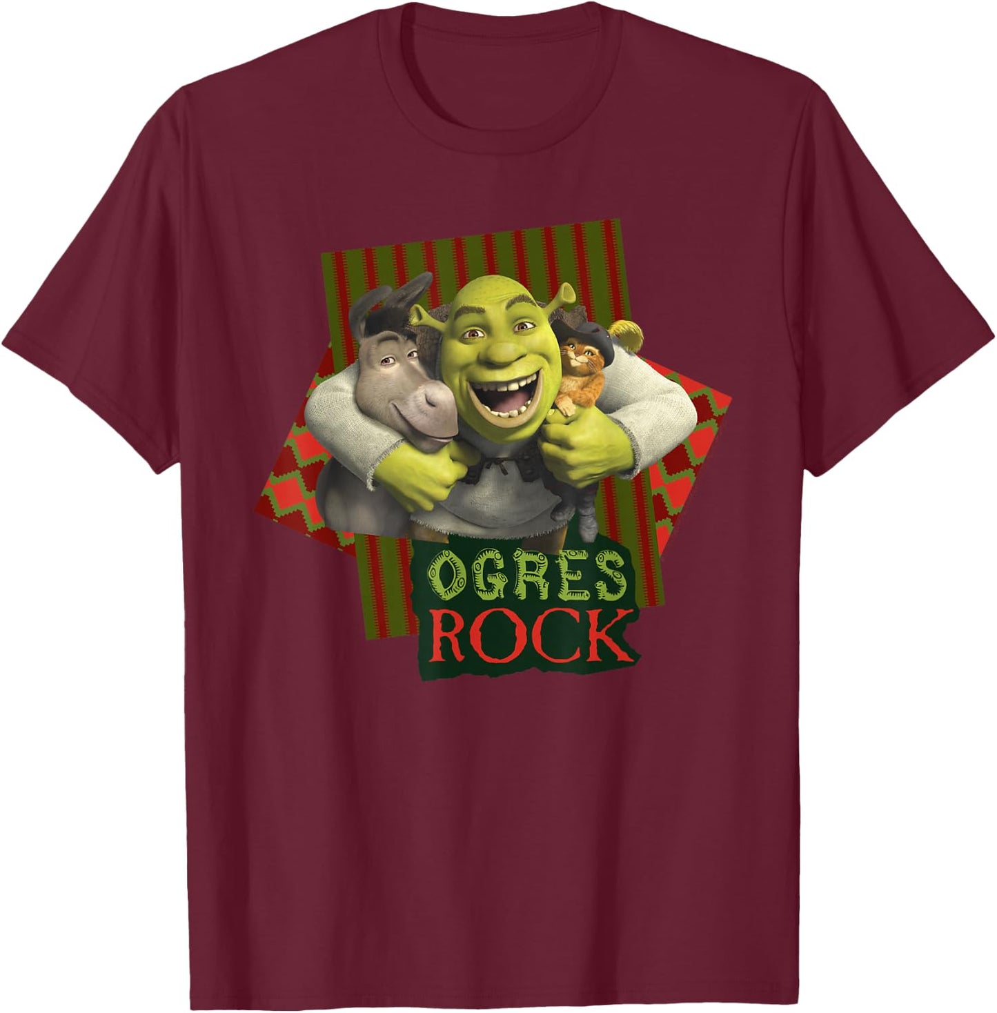 Shrek The Third Ogres Rock Best Friends Group T-Shirt - T-Shirt | Maroon