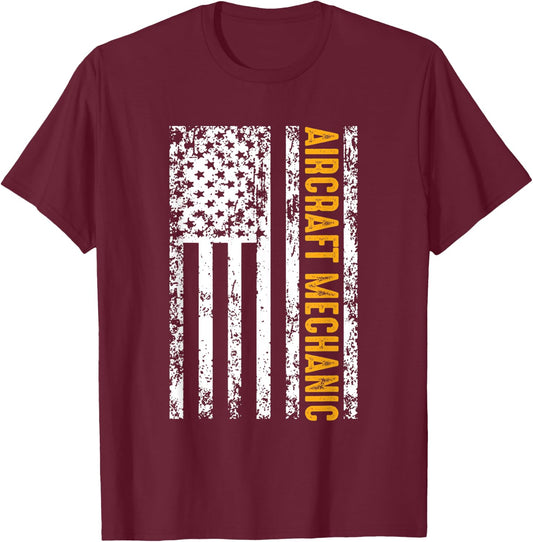 Aircraft Mechanic USA Flag Airplane Gift Men T-Shirt - T-Shirt | Maroon