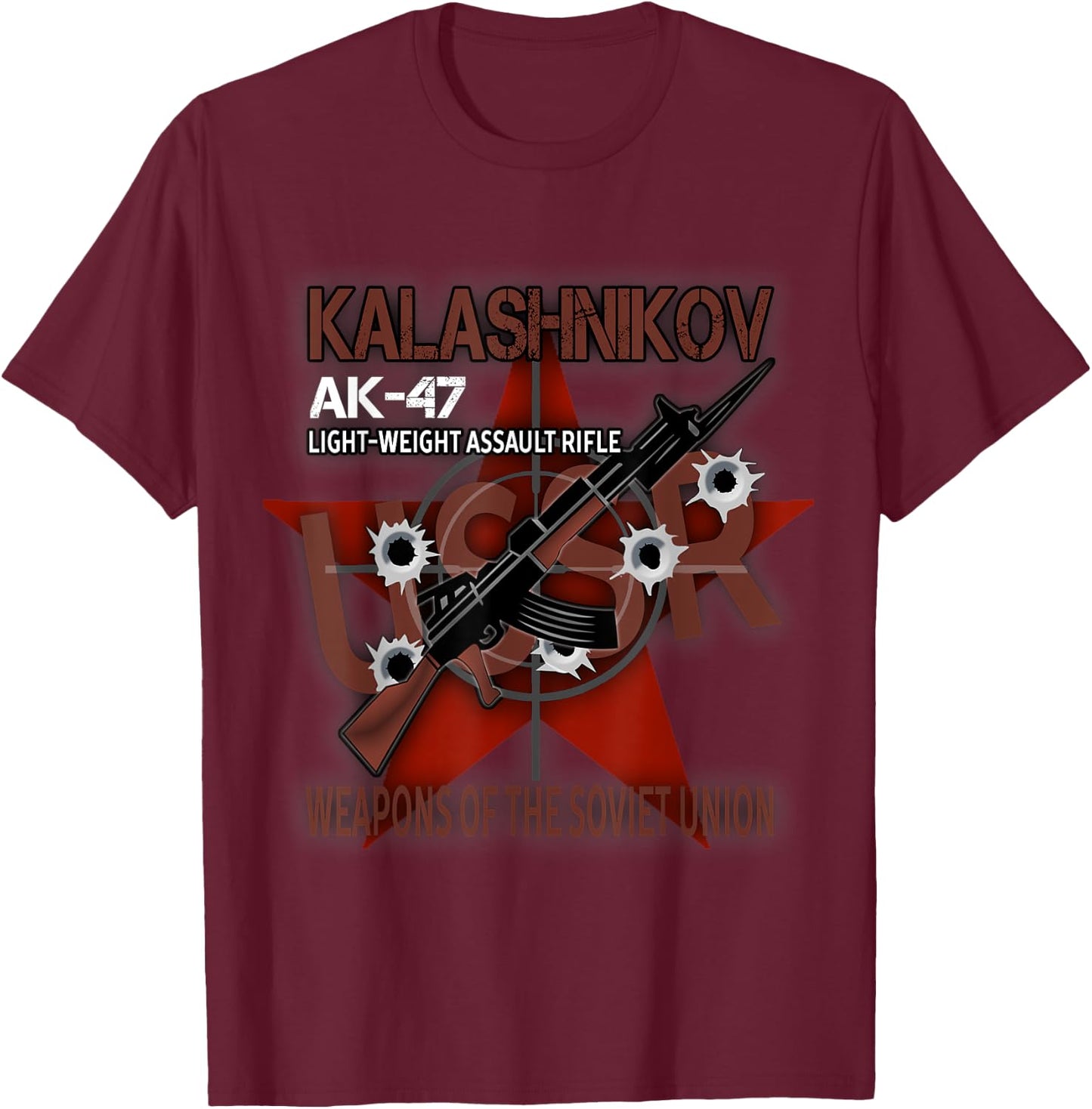Soviet Kalashnikov AK-47 Vintage USSR Russian Rifle Gun CCCP T-Shirt - T-Shirt | Maroon