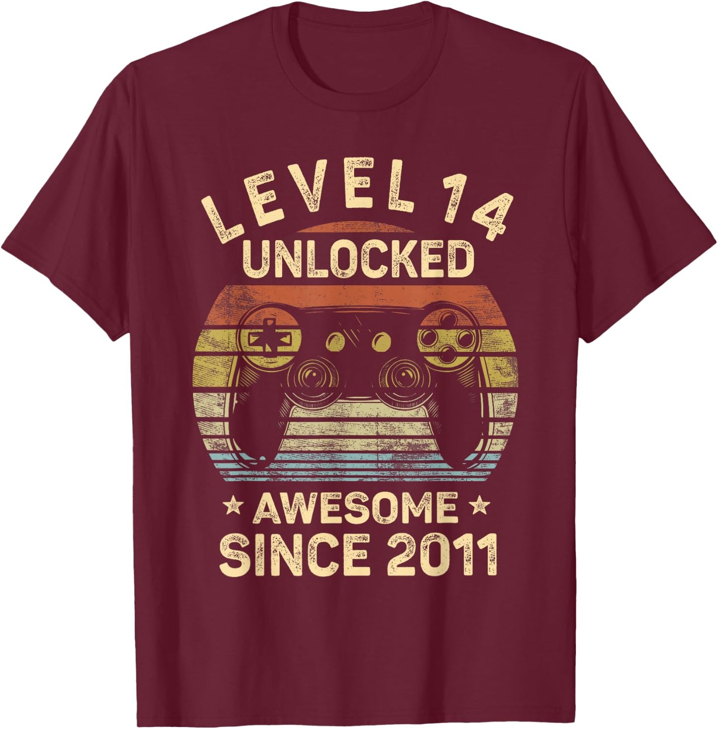 Level 14 Unlocked 14th Birthday 14 Year Old Gifts Gamer Bday T-Shirt - T-Shirt | Maroon