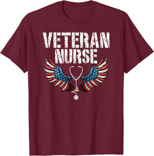 Veteran Nurse US Flag Veteran Nursing T-Shirt - T-Shirt | Maroon