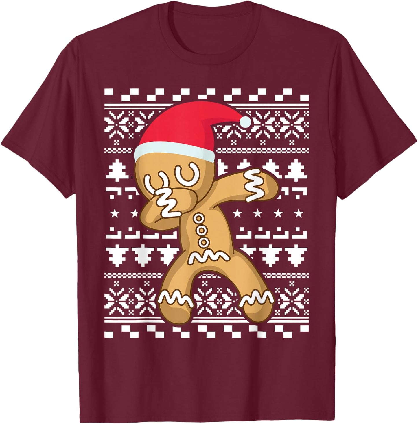 Dabbing Gingerbread Man Ugly Christmas Sweater T-Shirt - T-Shirt | Maroon