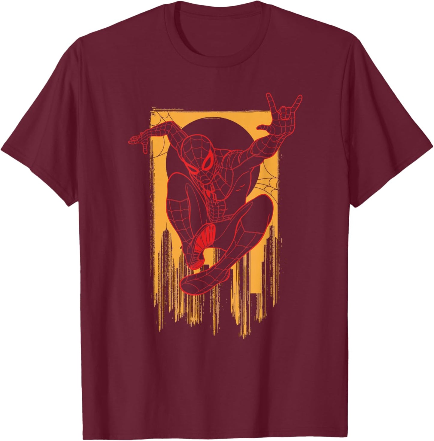 Marvel Spider-Man: New Day Spidey Drip Line Art Poster T-Shirt - T-Shirt | Maroon
