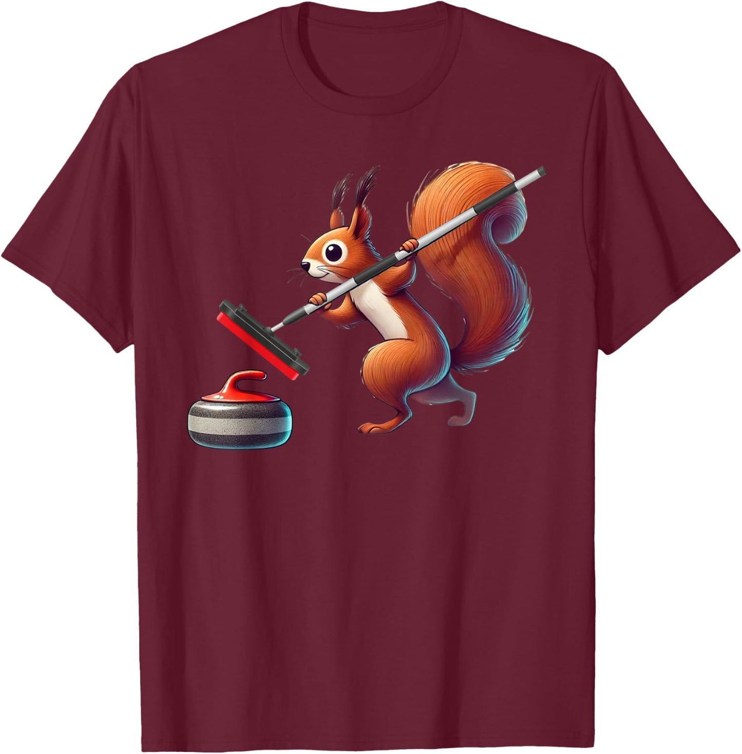 Funny Curling Squirrel Design For Curler Winter Sports T-Shirt - T-Shirt | Maroon