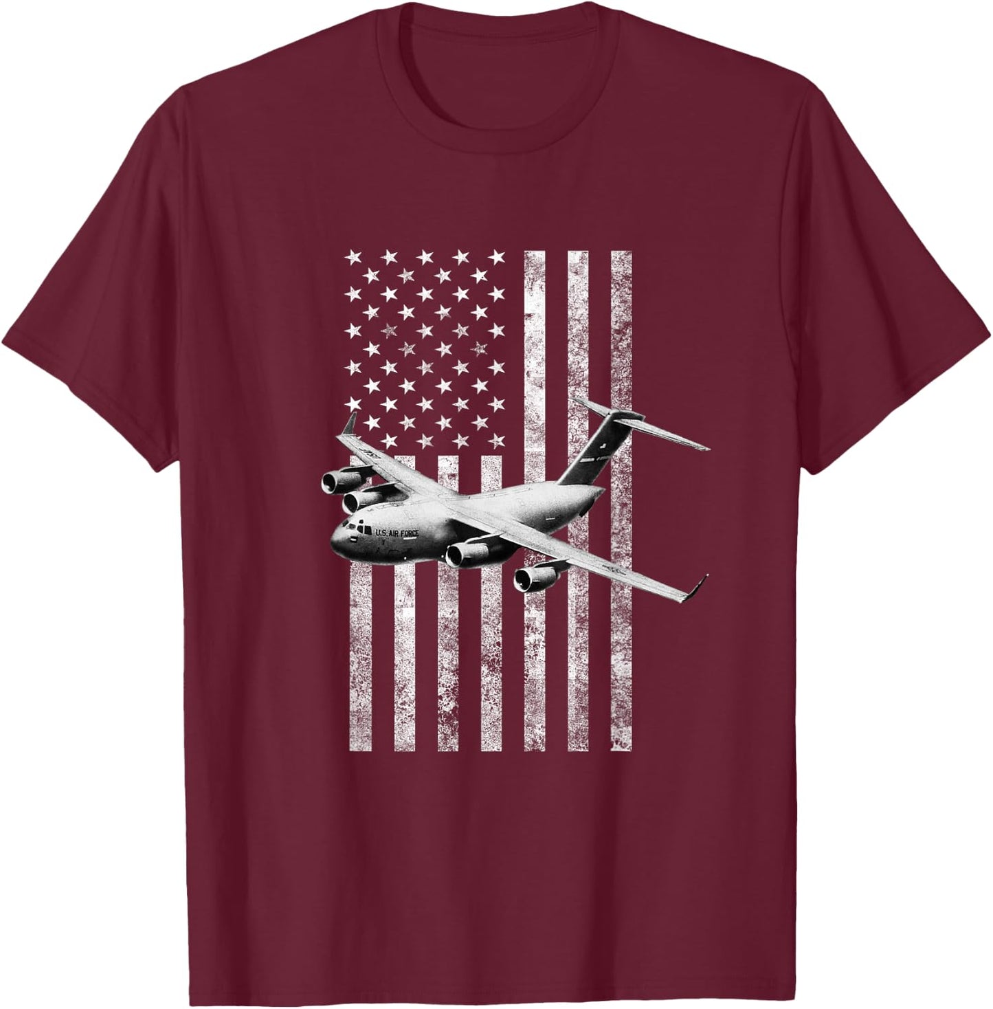 C-17 USA American Flag - Military T-Shirt - T-Shirt | Maroon