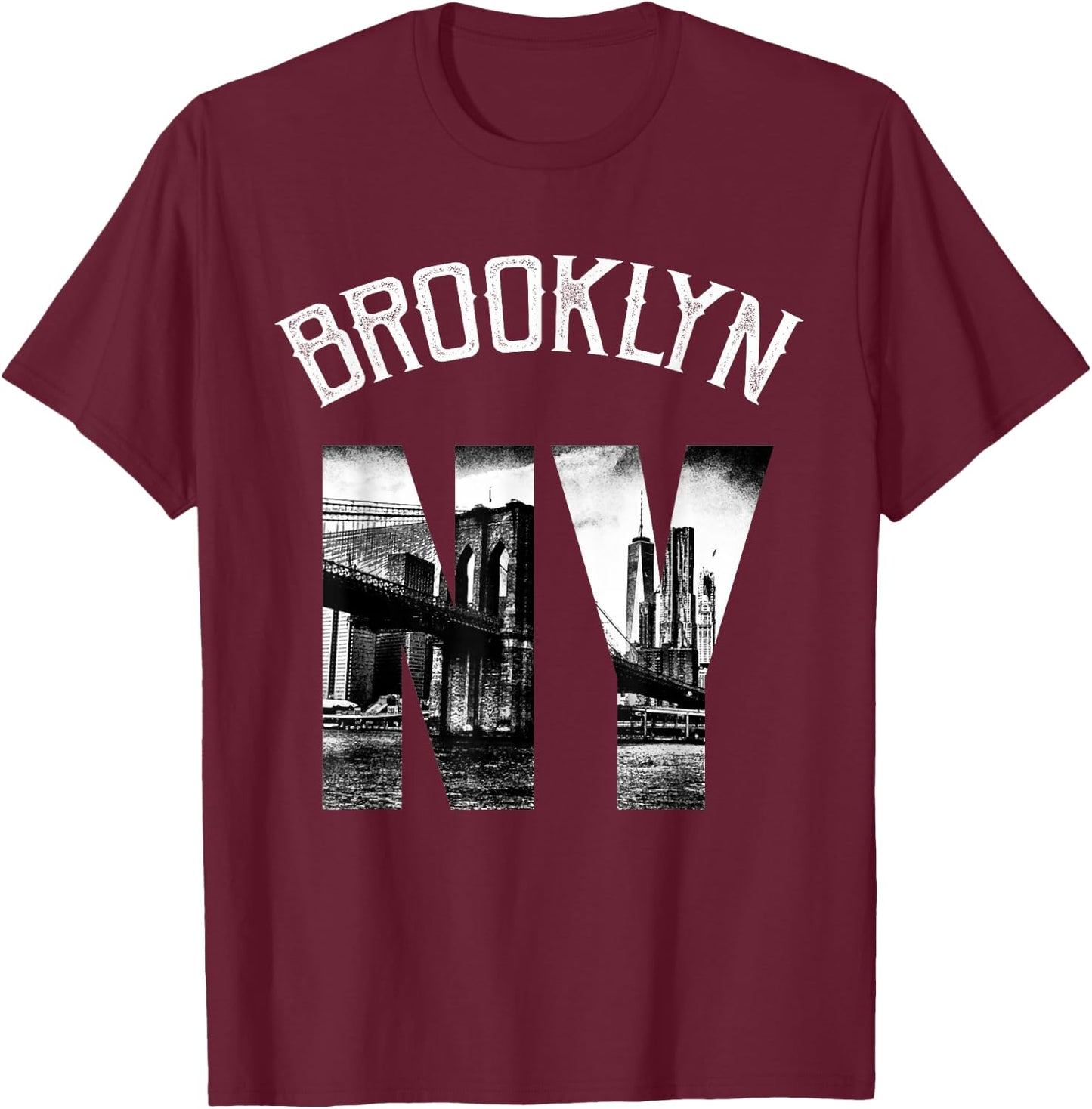 Vintage Brooklyn New York Skyline Shirt T-Shirt - T-Shirt | Maroon