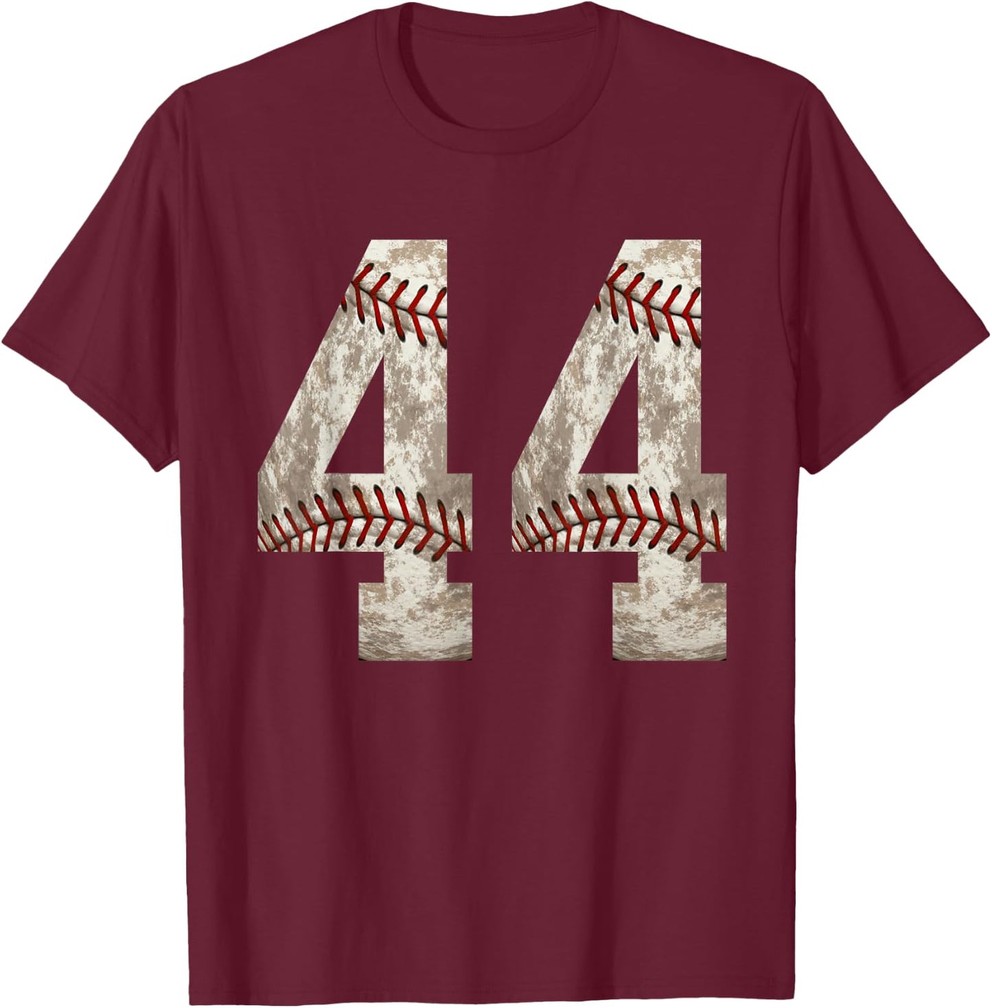 Baseball Jersey Number 44 Outfit Distressed Ball Design T-Shirt - T-Shirt | Maroon