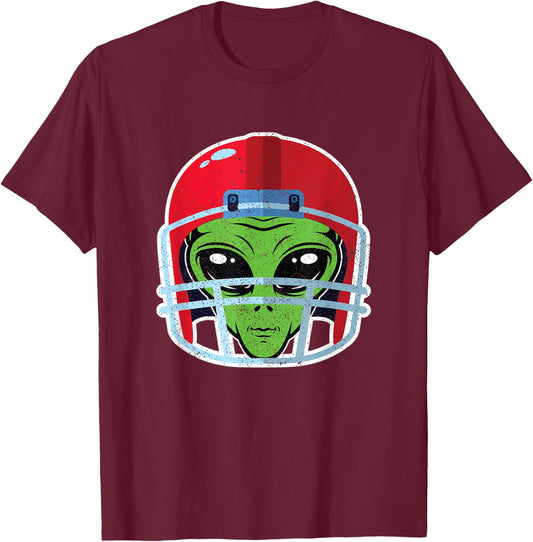 Alien Football Helmet Halloween Gift Outer Space Lover T-Shirt - T-Shirt | Maroon