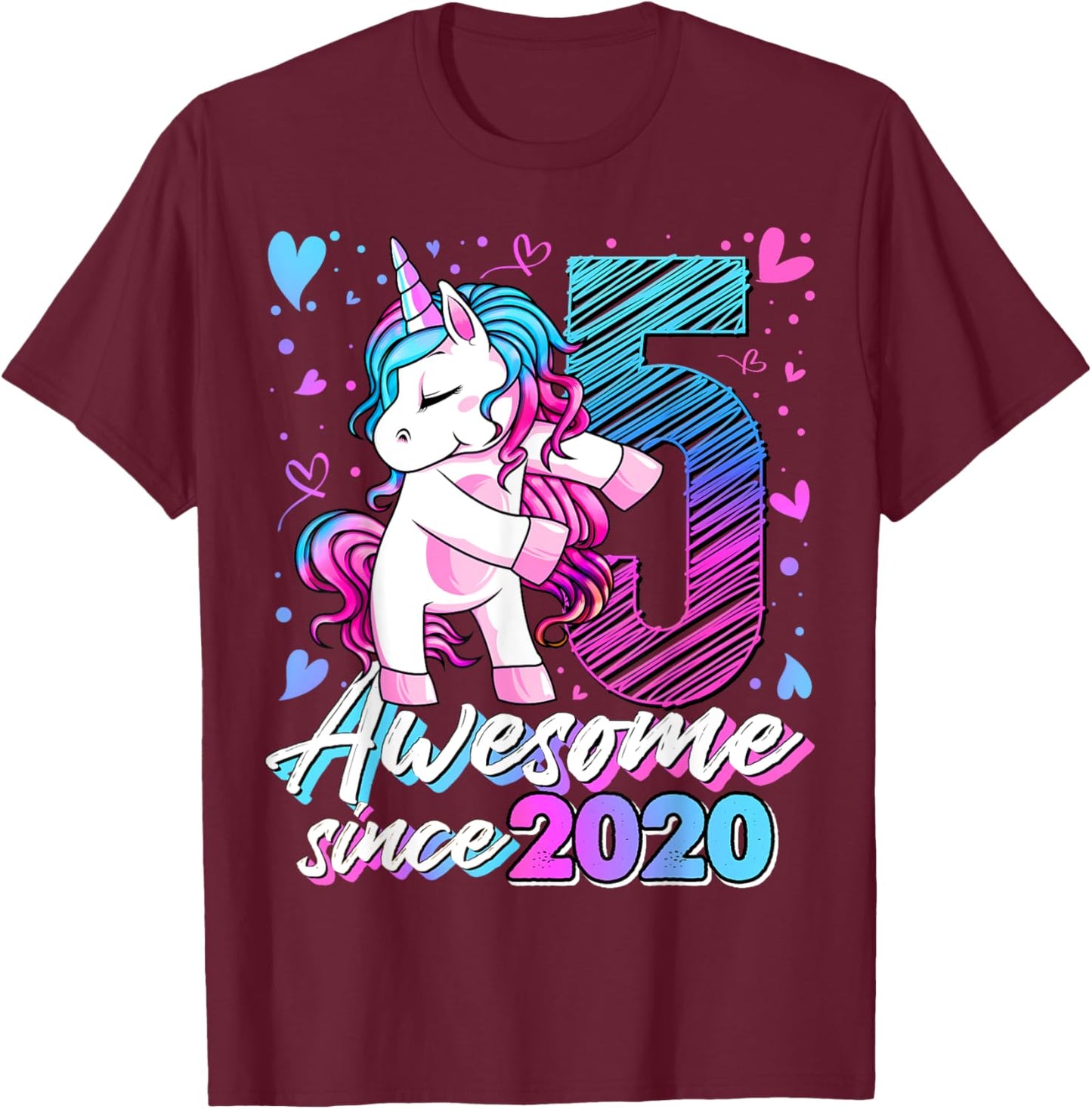 5 Year Old Unicorn Gifts For Girls 5th Birthday Girl Party T-Shirt - T-Shirt | Maroon