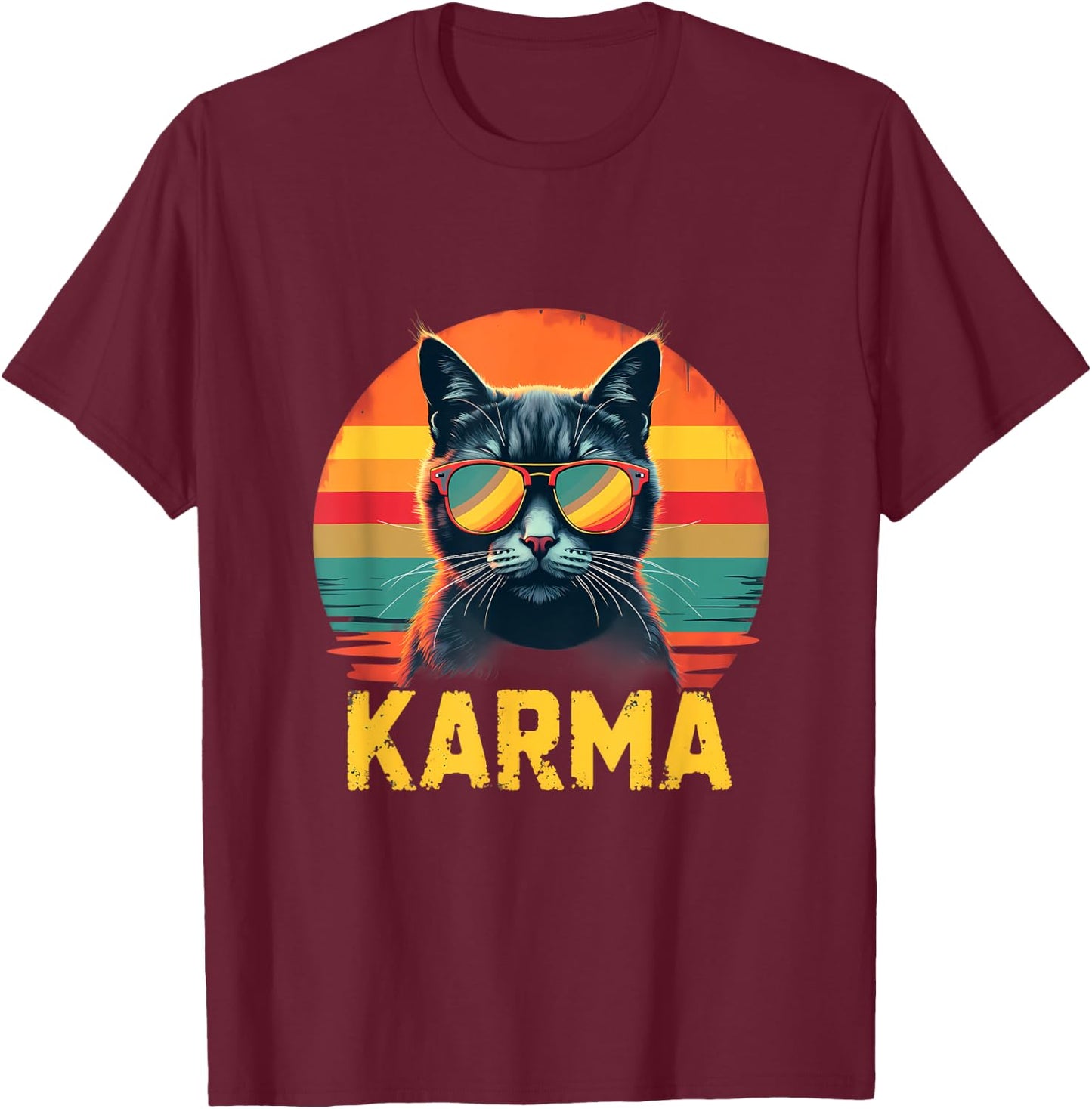 Karma Cat Retro Sunglasses Sunset Vibes Women T-Shirt - T-Shirt | Maroon