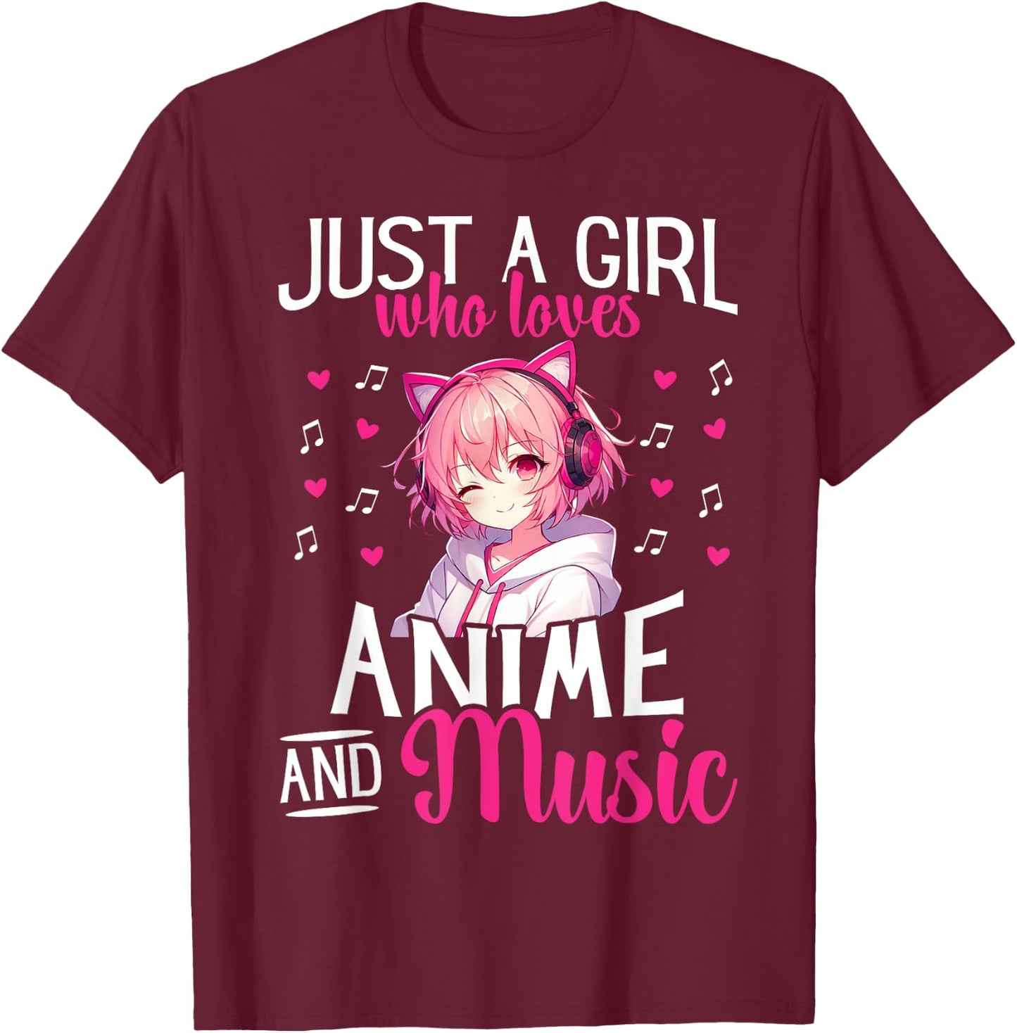 Just a Girl Who Loves Anime and Music Japanese Chibi Teen T-Shirt - T-Shirt | Maroon