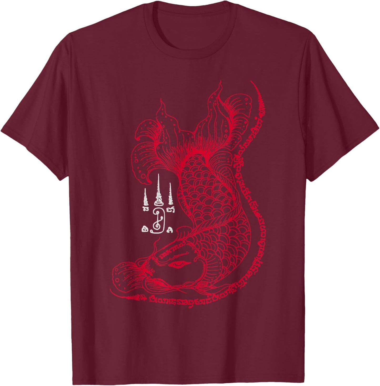 Thailand Dragon Fish Spiritual Sak Yant Thai Tattoo T-Shirt - T-Shirt | Maroon