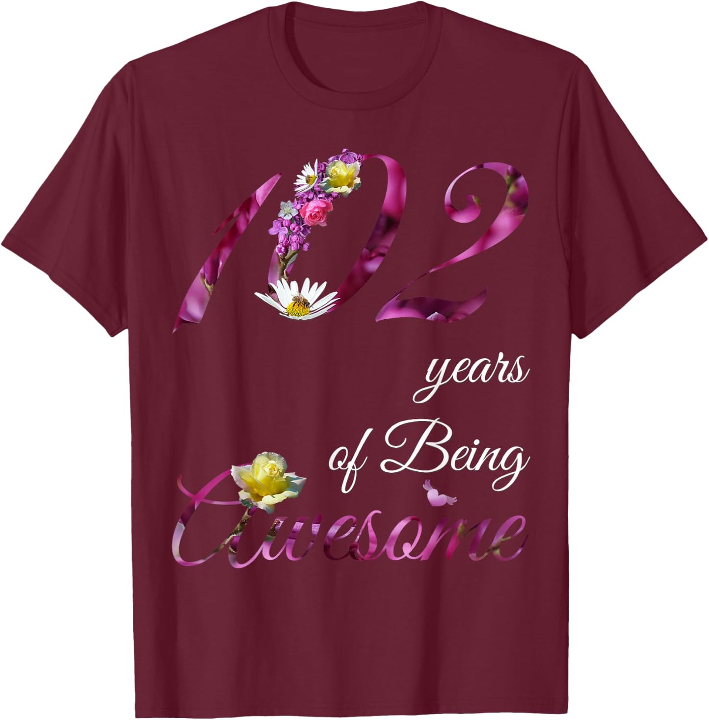 102 Year Old Shirt Awesome Floral 1923 102nd Birthday Gift T-Shirt - T-Shirt | Maroon