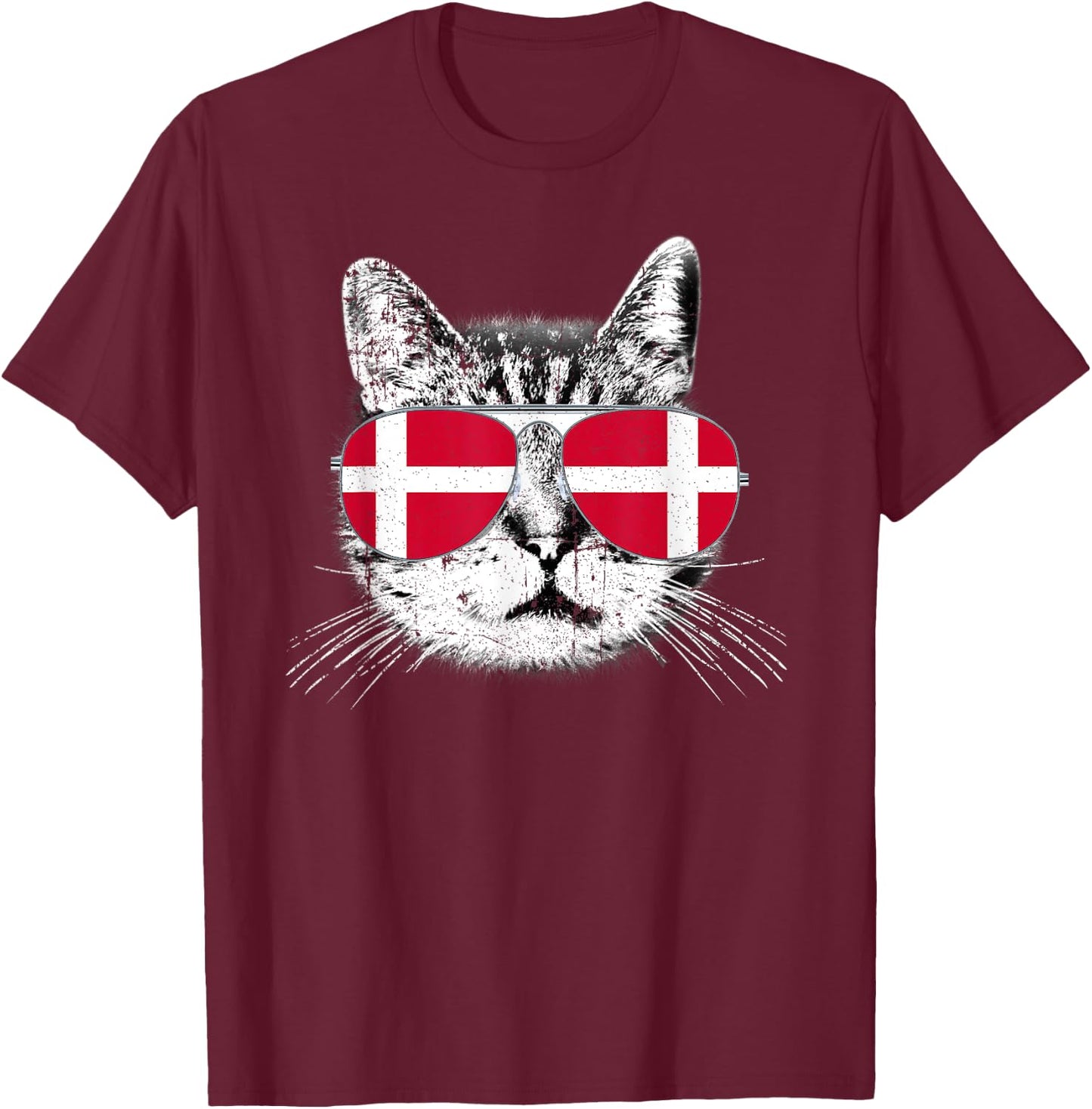 Denmark Flag Danish Cat Sunglasses Funny Men Women Gift T-Shirt - T-Shirt | Maroon