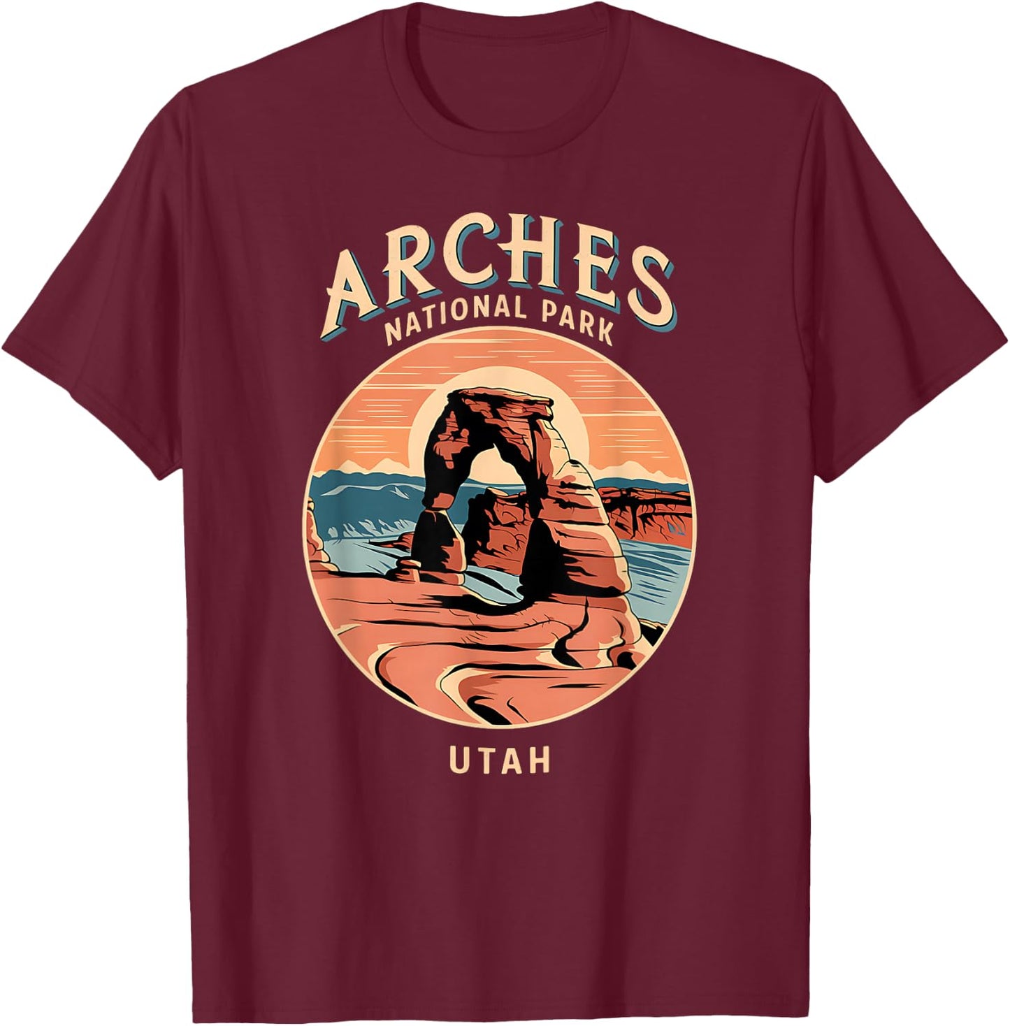 Hiking Camping Scenic Design of Arches National Park Utah T-Shirt - T-Shirt | Maroon