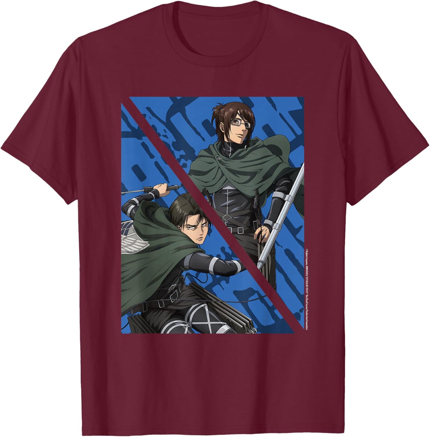 Attack on Titan Final Season - Levi Ackerman & Hange Zoe T-Shirt - T-Shirt | Maroon