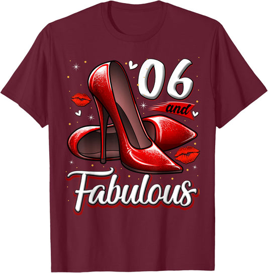 6 and Fabulous High Heels Stepping Into My 6th Birthday T-Shirt - T-Shirt | Maroon