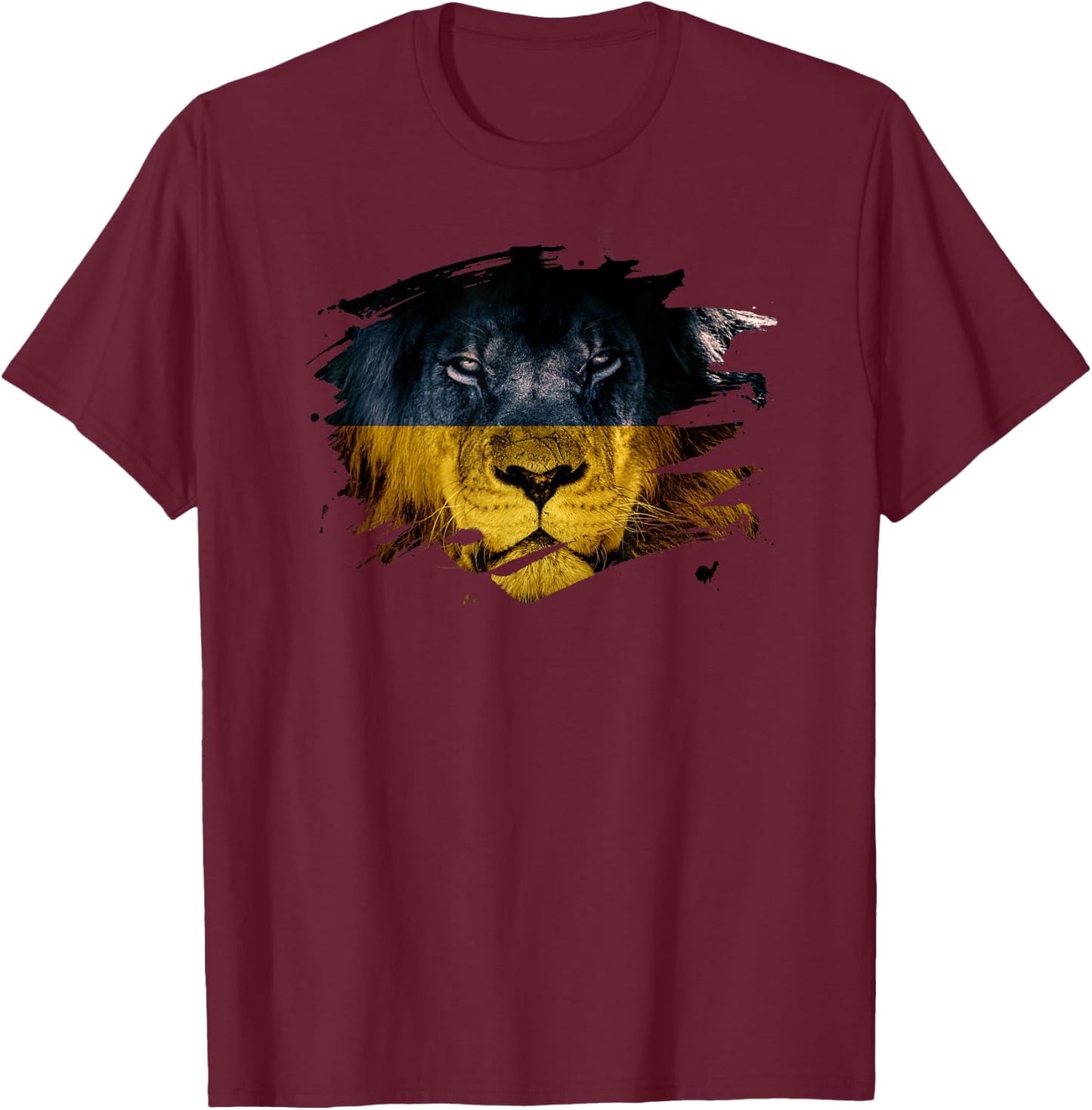 Ukraine Flag & African Lion - Ukrainian Pride T-Shirt - T-Shirt | Maroon