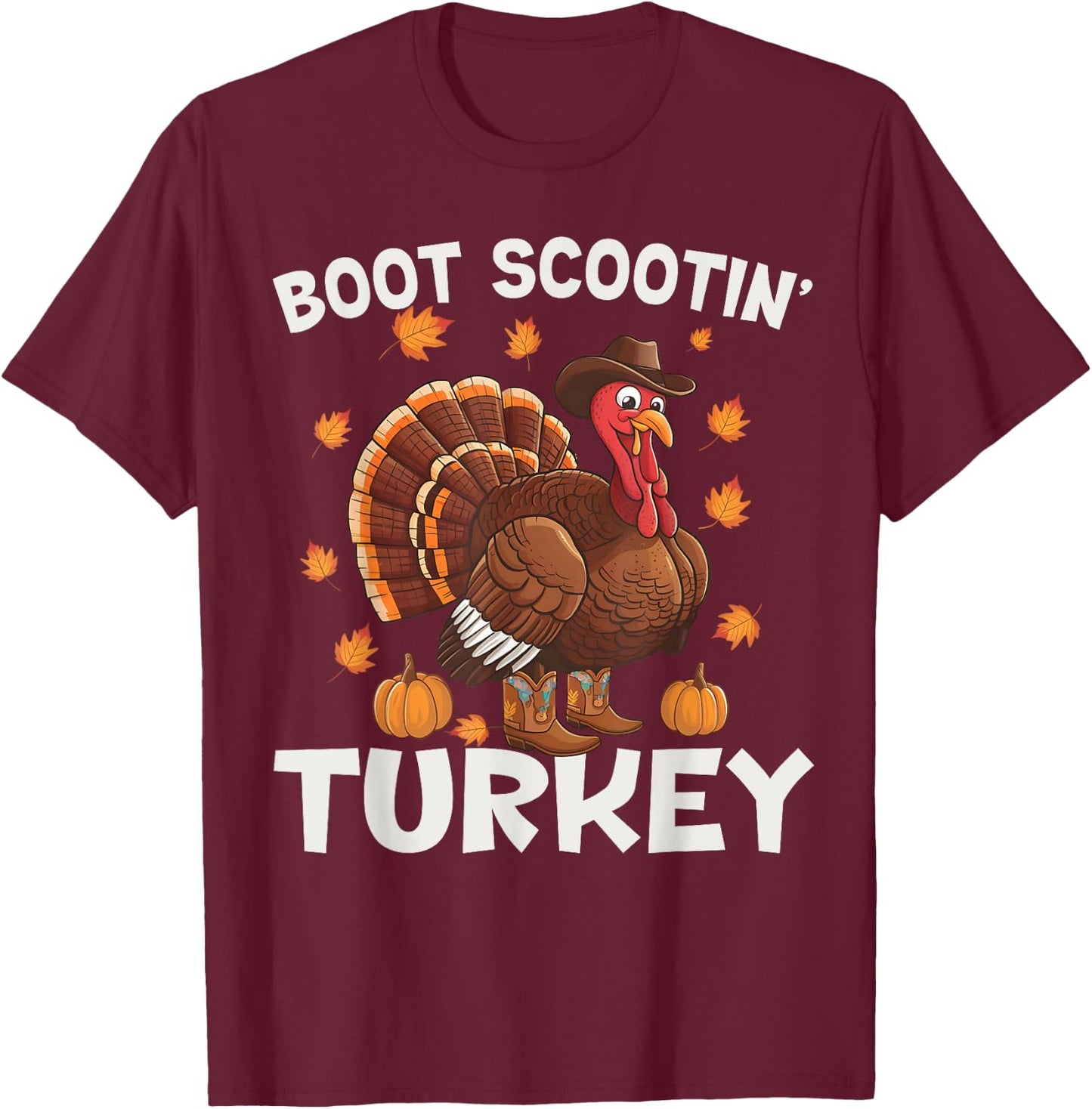 Western Turkey Rodeo Ride Horse Thanksgiving Thanksgiving Turkey Boot Scootin Cowboy Turkey Western Rodeo T-Shirt - T-Shirt | Maroon