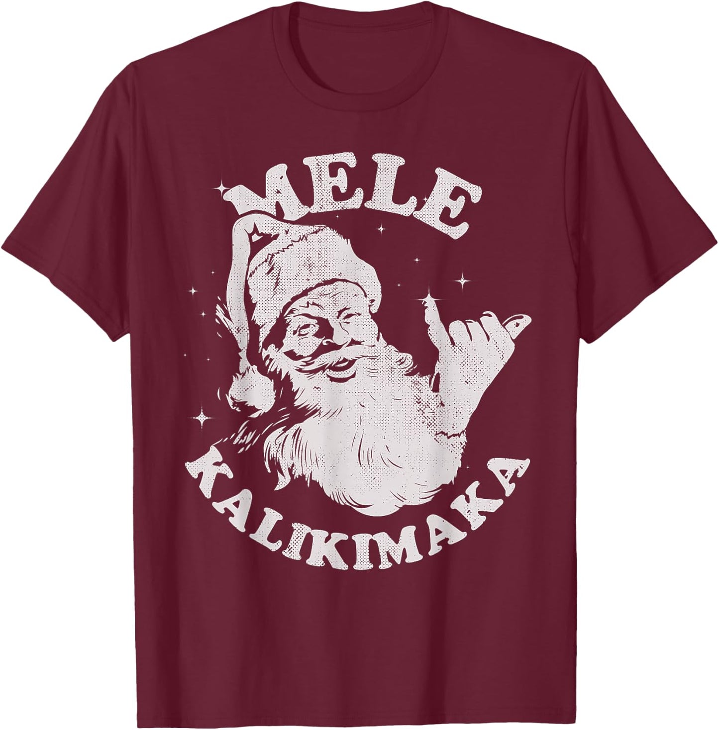 Retro Christmas Mele Kalikimaka Santa Shaka Hawaii T-Shirt - T-Shirt | Maroon