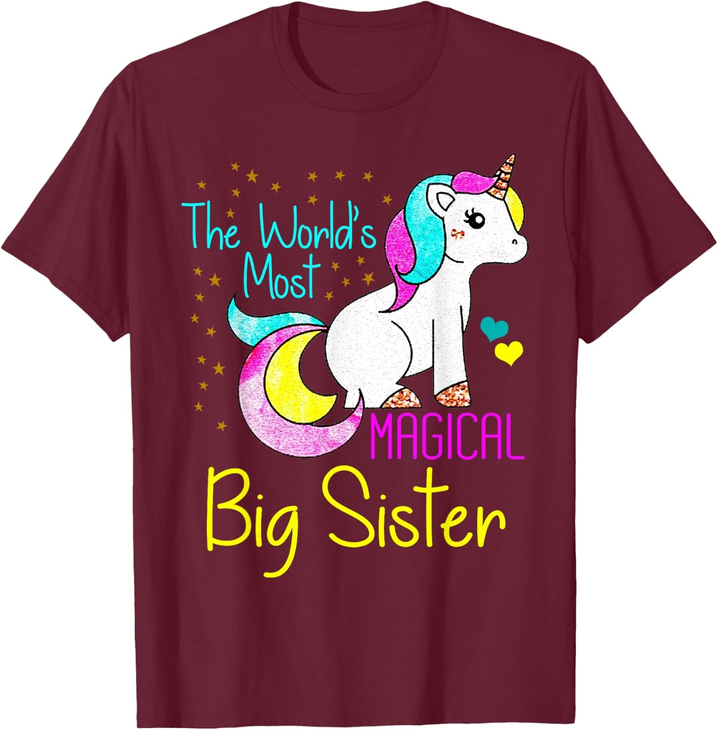 Magical Unicorn Big Sister Cute Funny Novelty Gift T-Shirt - T-Shirt | Maroon