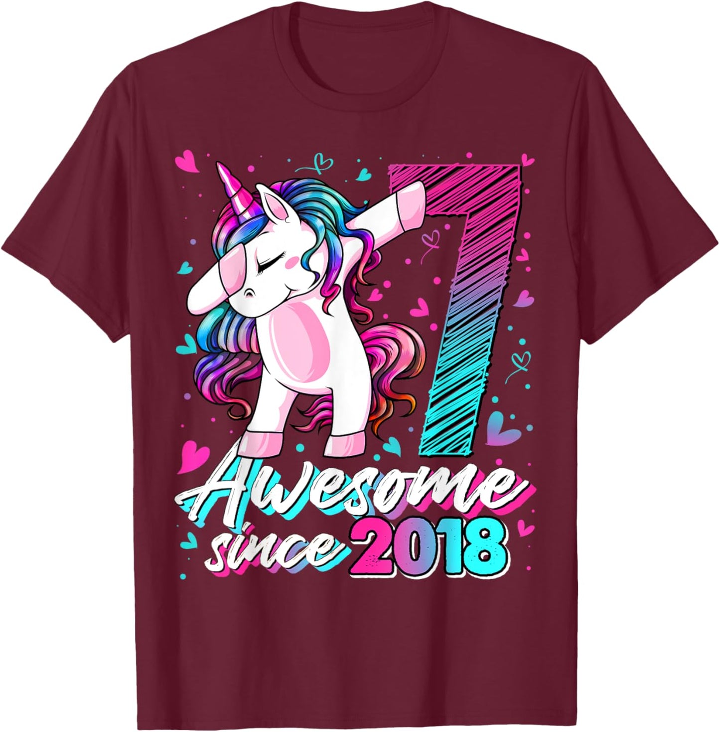 7 Year Old Unicorn Gifts For Girls 7th Birthday Girl Party T-Shirt - T-Shirt | Maroon