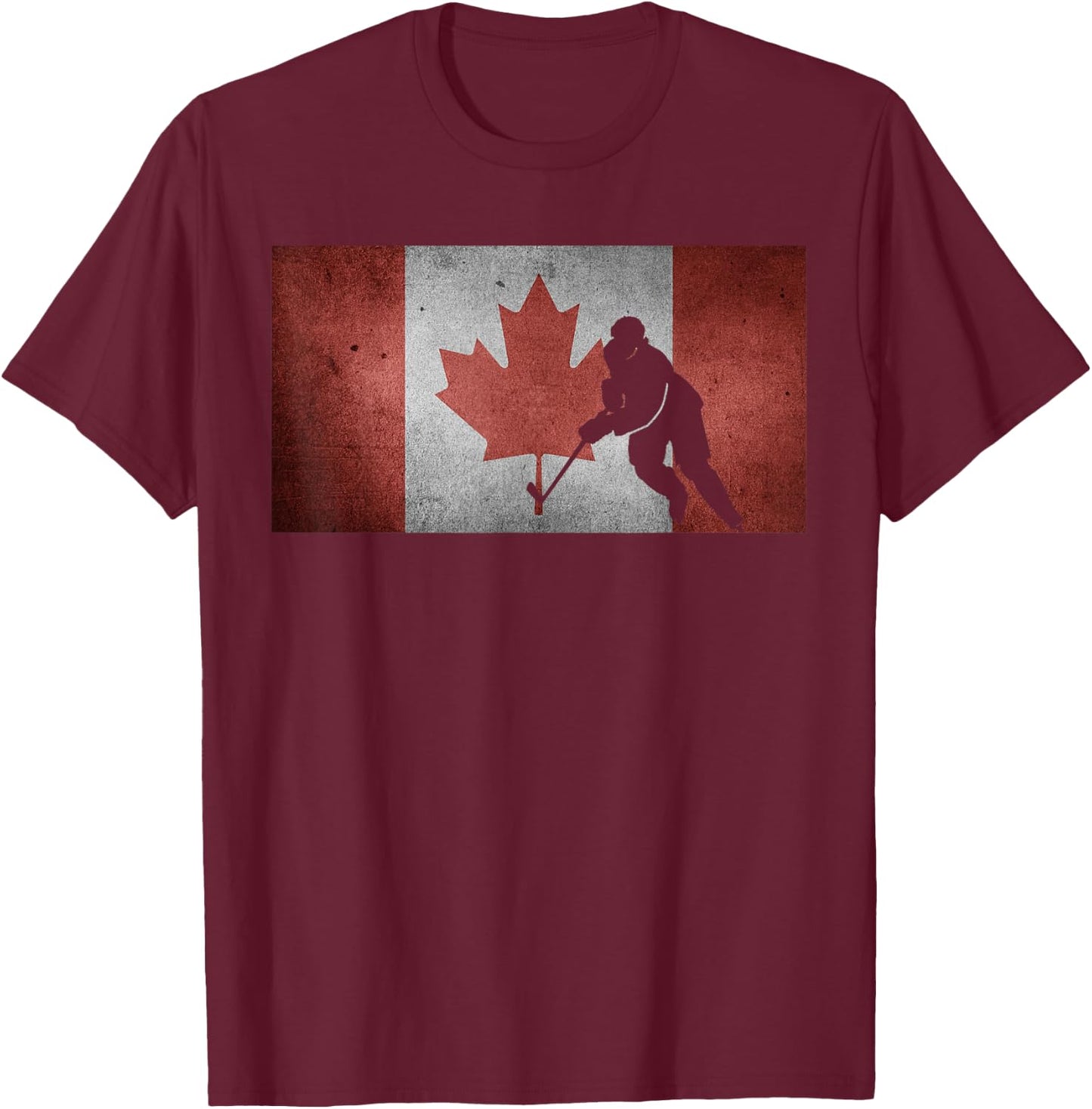 Canadian Hockey Player Canada Flag Maple Leaf Ice Skating T-Shirt - T-Shirt | Maroon